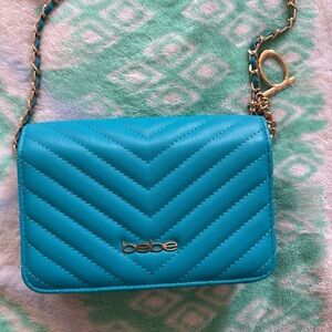 bebe Quilted Crossbody Bag in Turquoise with Gold Chain